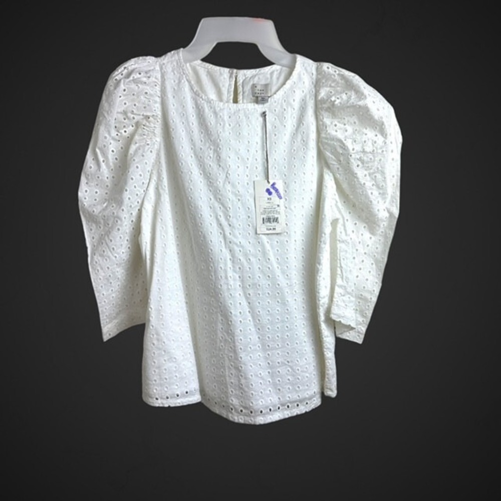 NWT! A New Day Blouse Womens Medium White 3/4‎ Sleeve Eyelet Top XS